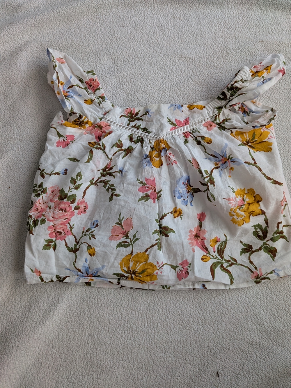 Janie and Jack White Floral Top with Ruffled Trim